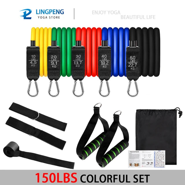 Resistance Band Set Workout Bands Exercise Band 5 Tube Fitness with Door Anchor Handles Legs Ankle Straps and Fitness Stick